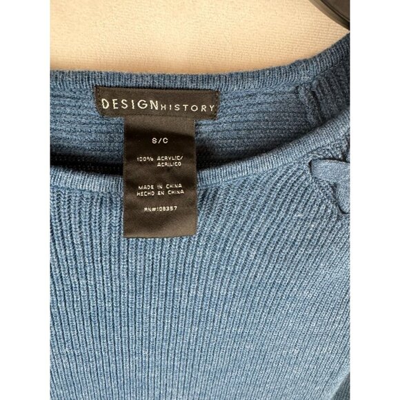Design History Women Ribbed Blue Sweater With Lace-Up Details Size S - Picture 3 of 5
